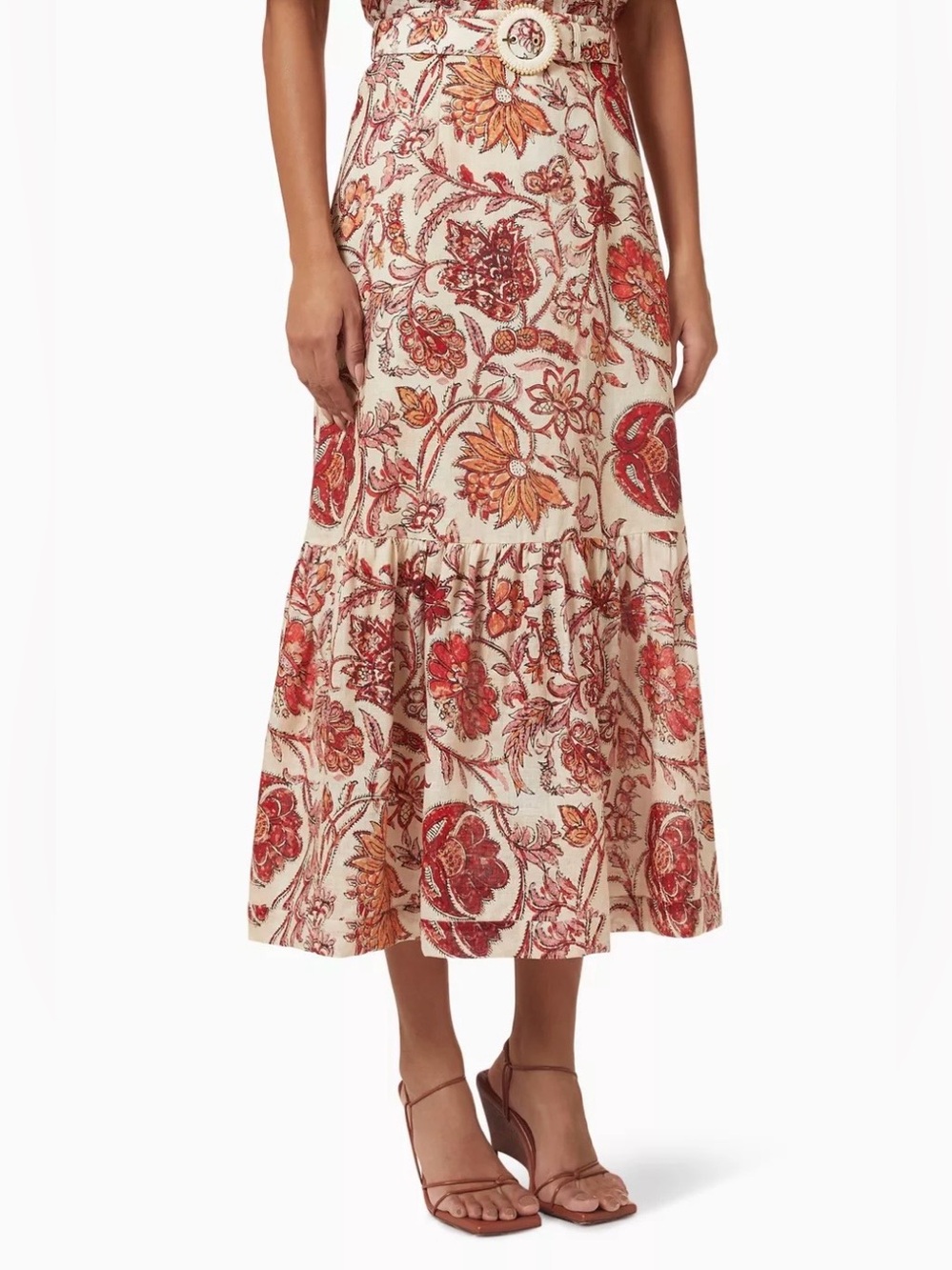 Zimmermann Vitali Midi Skirt in Cream and Red - Picture 2 of 6